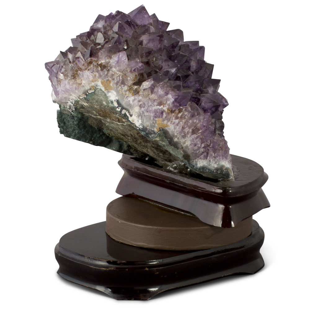 Amethyst Geode Cluster with Wooden Stand