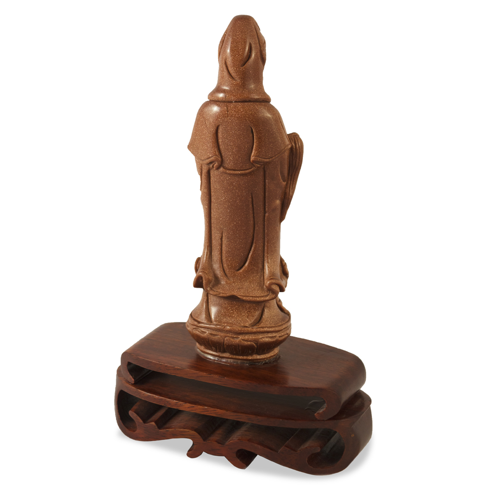 8 Inch Copper Goldstone Guanyin Asian Statue