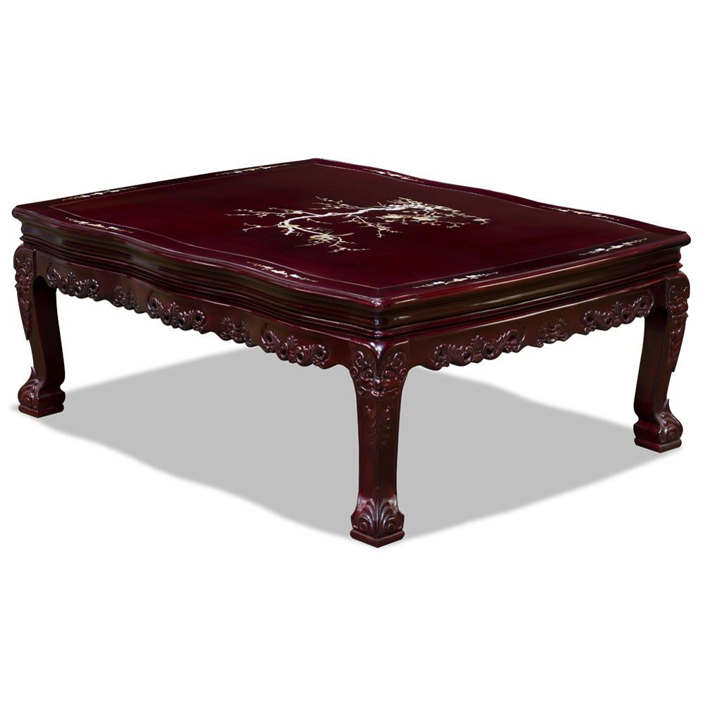 Dark Cherry Chinese Mother of Pearl Inlay Rosewood Royal Palace Coffee Table