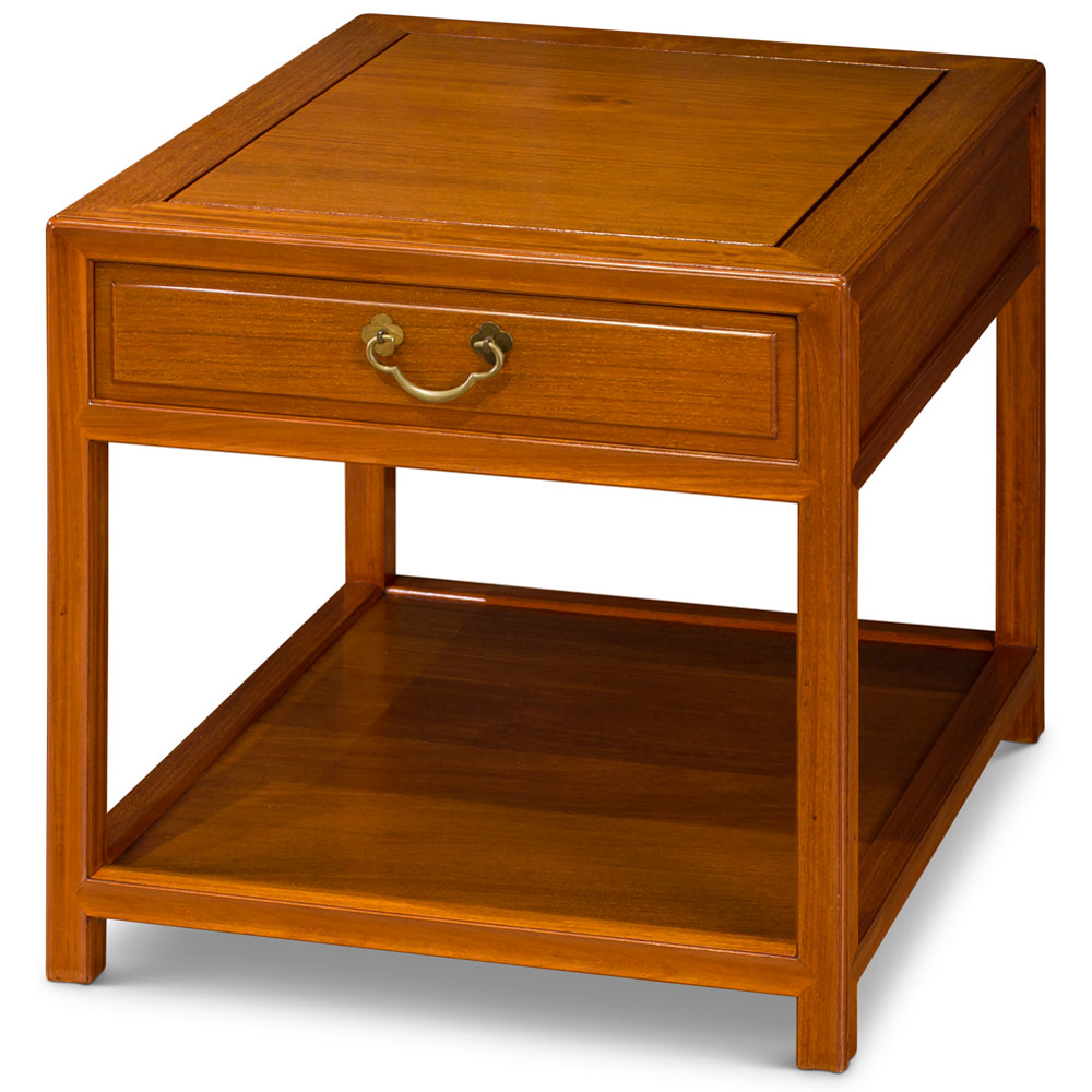 Natural Finish Rosewood Lamp Table with Drawer and Shelf