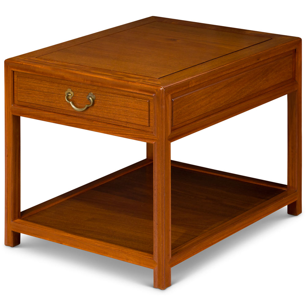Natural Finish Rosewood Lamp Table with Drawer and Shelf