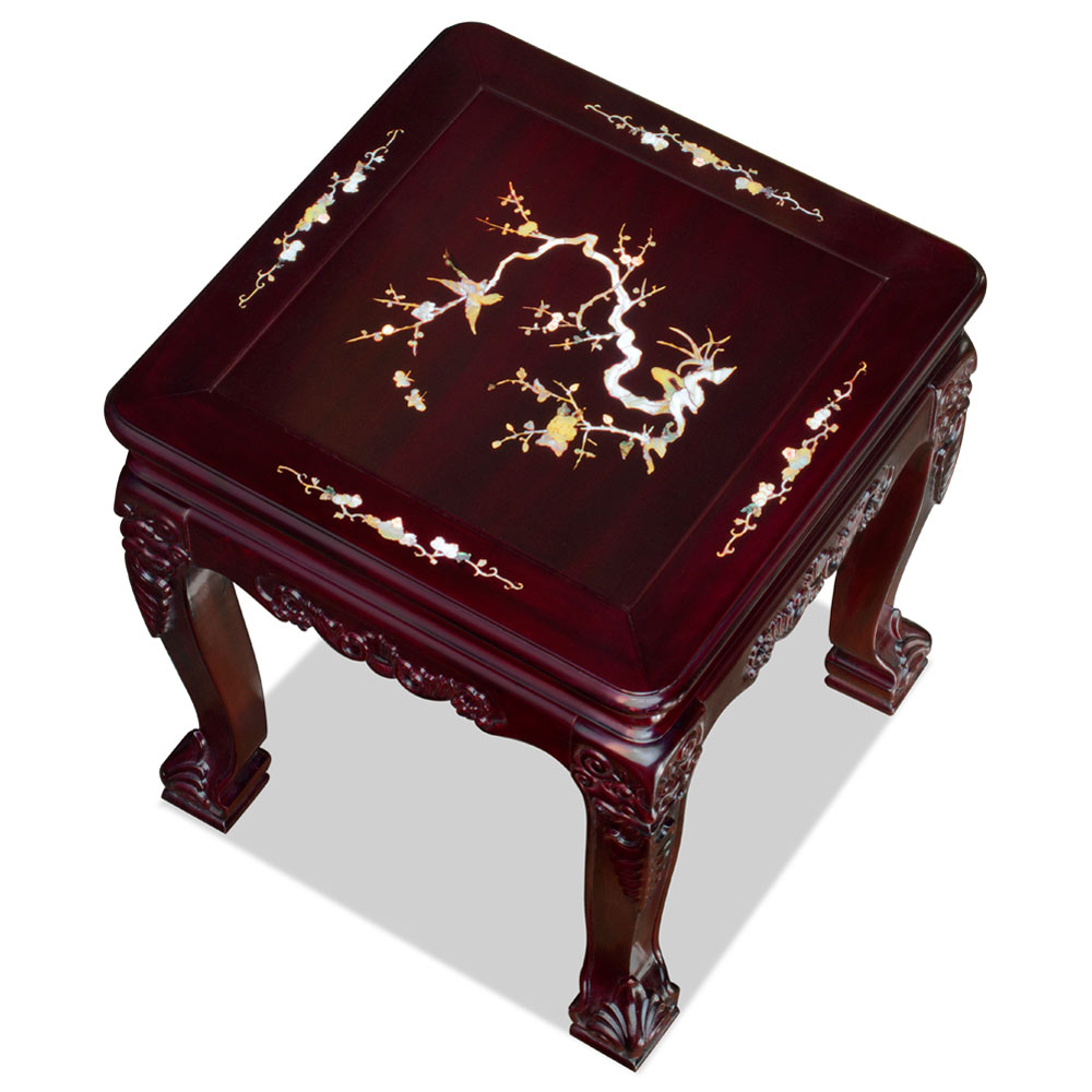 Dark Cherry Chinese Mother of Pearl Inlay Rosewood Royal Palace Lamp Table