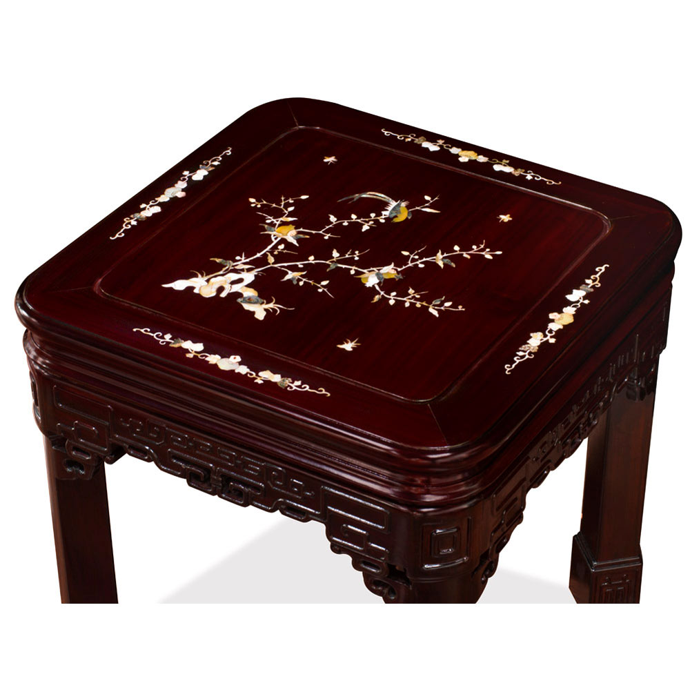 Dark Cherry Chinese Mother of Pearl Inlay Rosewood Imperial Lamp Table