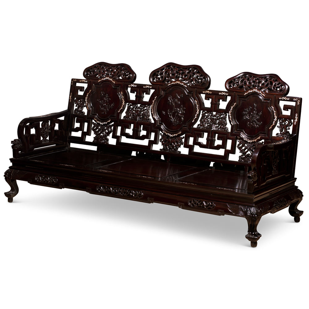 Dark Cherry Rosewood Mother of Pearl Motif Oriental Living Room Set (8pcs) - with FREE Inside Delivery