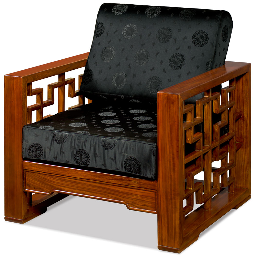 Mahogany Finish Elmwood Wang Zi Chinese Sofa Chair