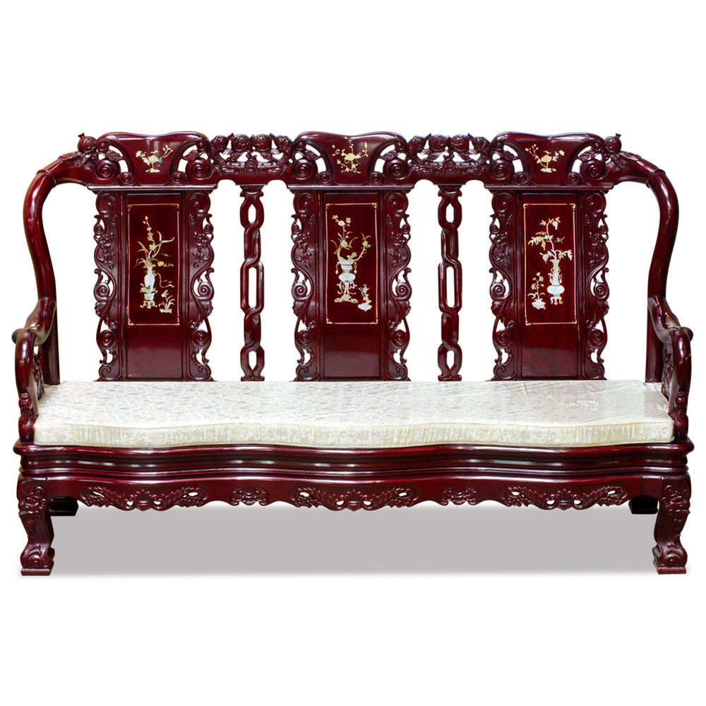 Dark Cherry Chinese Mother of Pearl Inlay Rosewood Royal Palace Sofa Couch