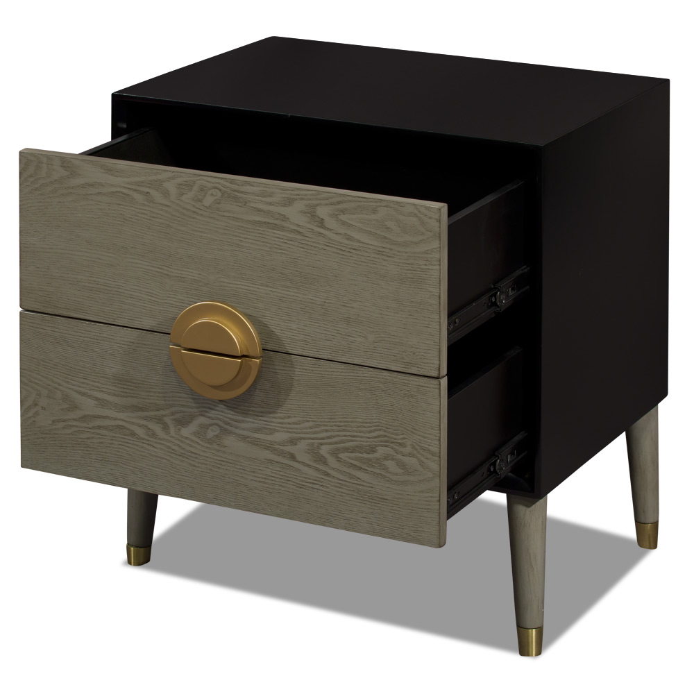 Black and Pewter Grey Abstract Moon Motif Oriental Chest of Two Drawers