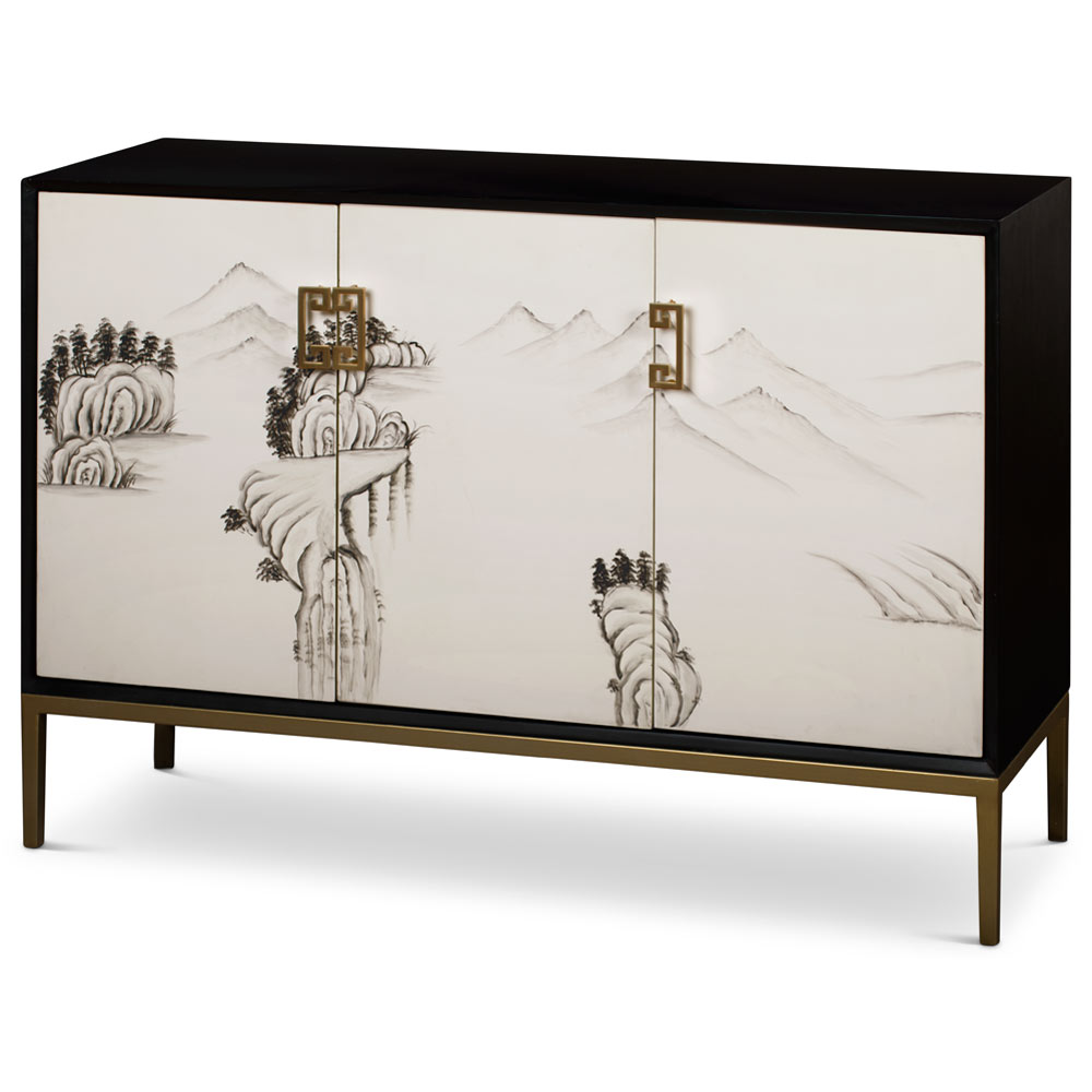 Black and White Modern Chinoiserie Chinese Cabinet