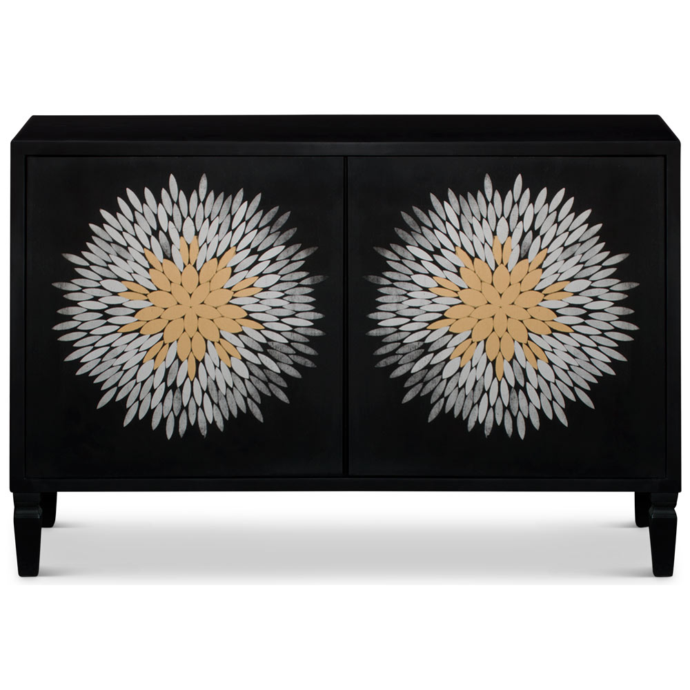 Black Flower Motif Modern Asian Vanity Cabinet
