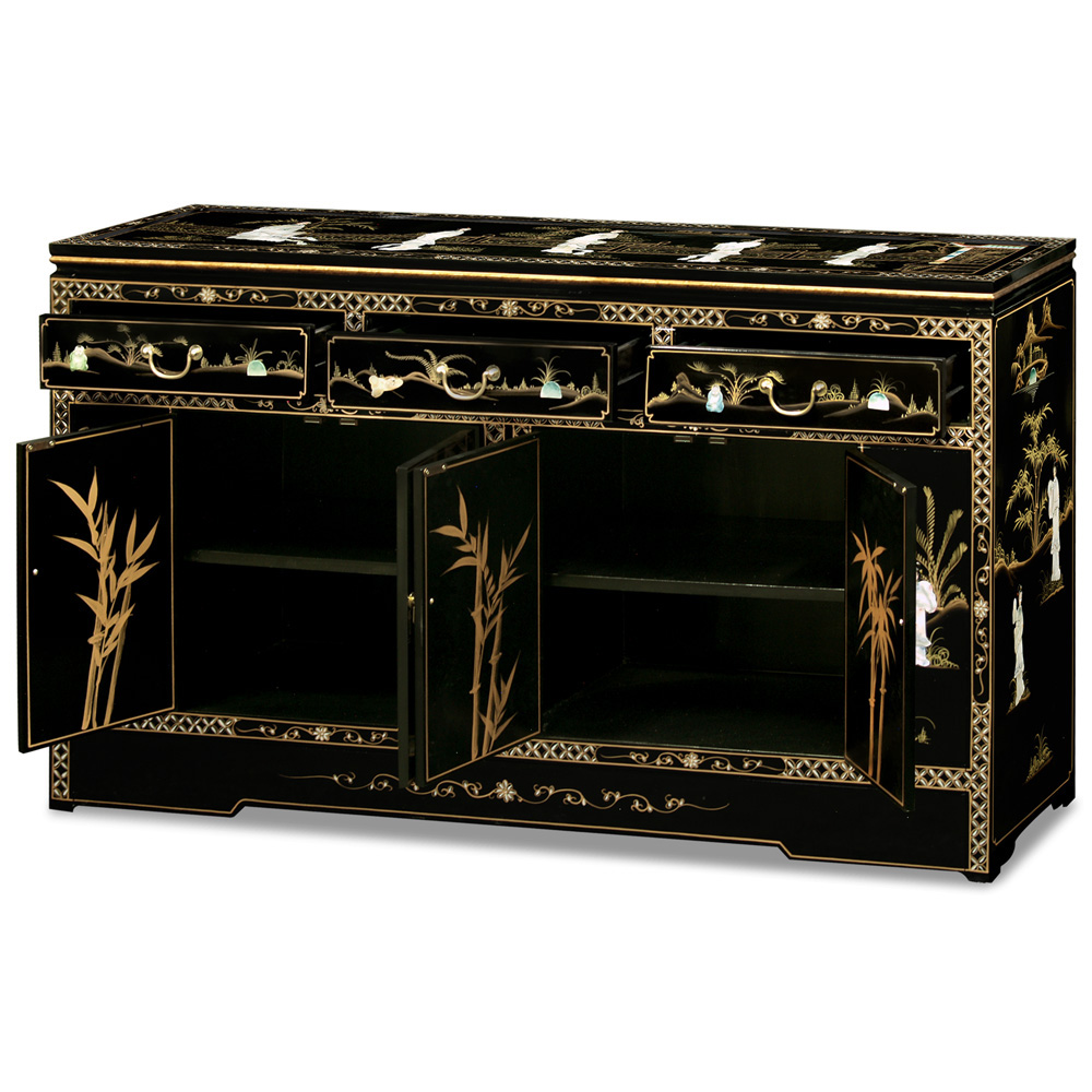 60in Black Lacquer Mother of Pearl Motif Sideboard