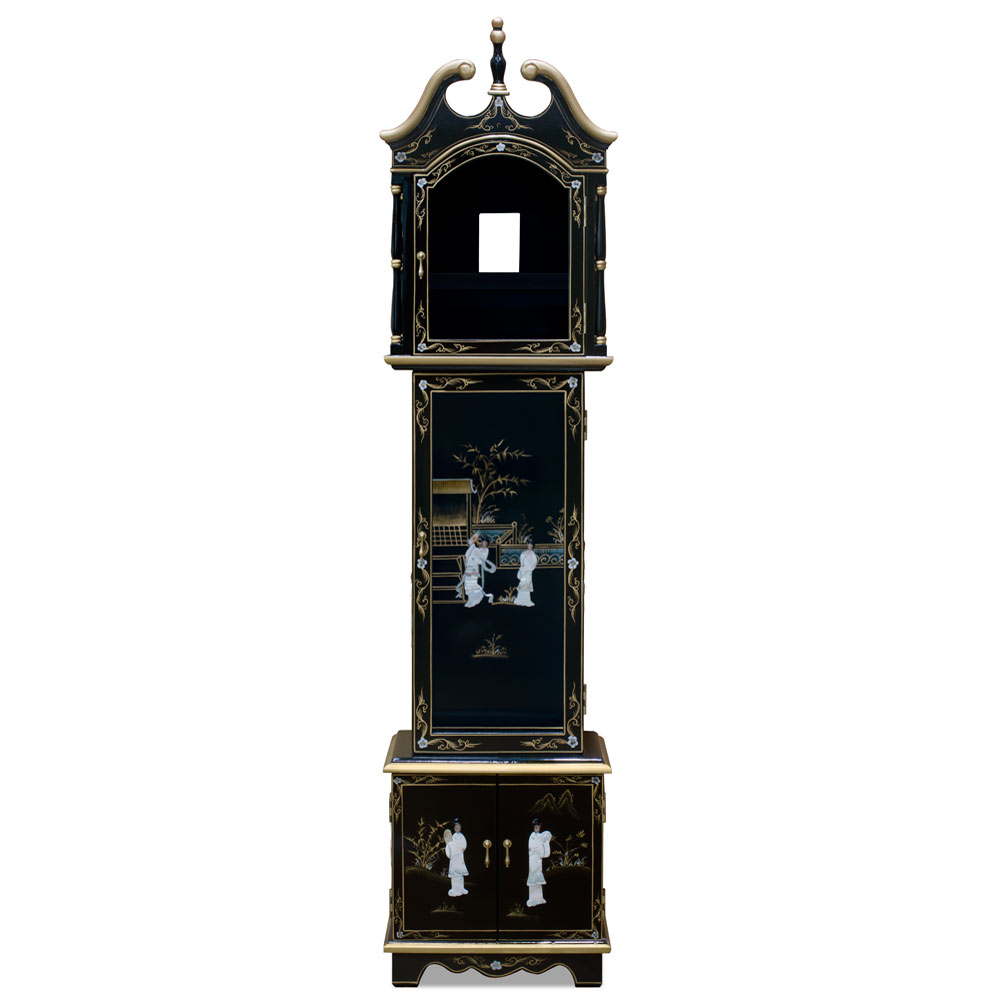 Black Lacquer Mother of Pearl Oriental Grandfather Clock Case