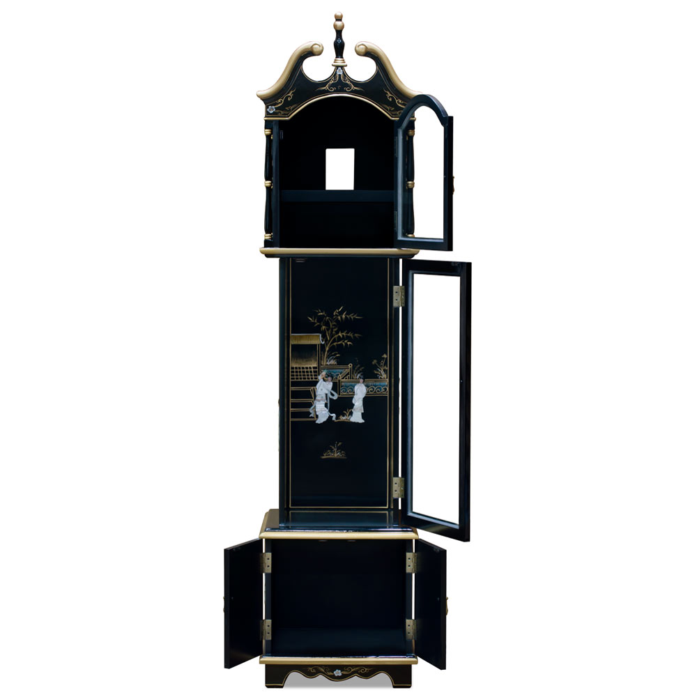 Black Lacquer Mother of Pearl Oriental Grandfather Clock Case