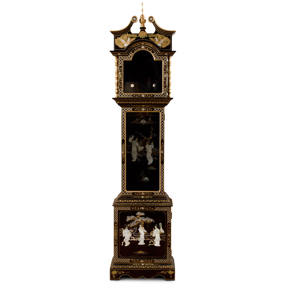Black Lacquer Mother of Pearl Oriental Grandfather Clock Case