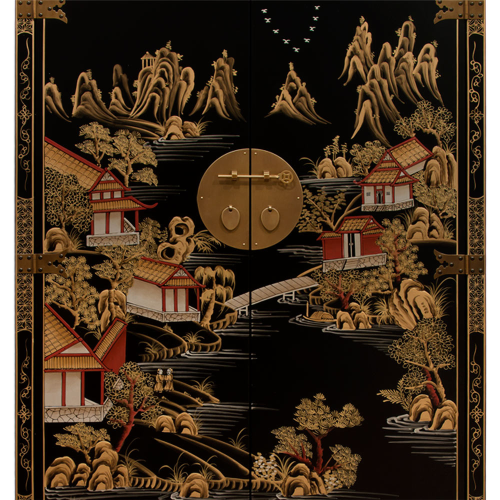 Black Victorian Style Chinoiserie Chinese Scenery Motif Armorie