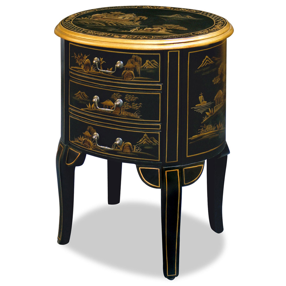 Hand-Painted Chinoiserie Oval Lamp Table