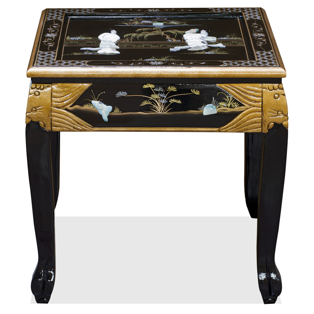 Black Lacquer Mother of Pearl Asian Accent Table