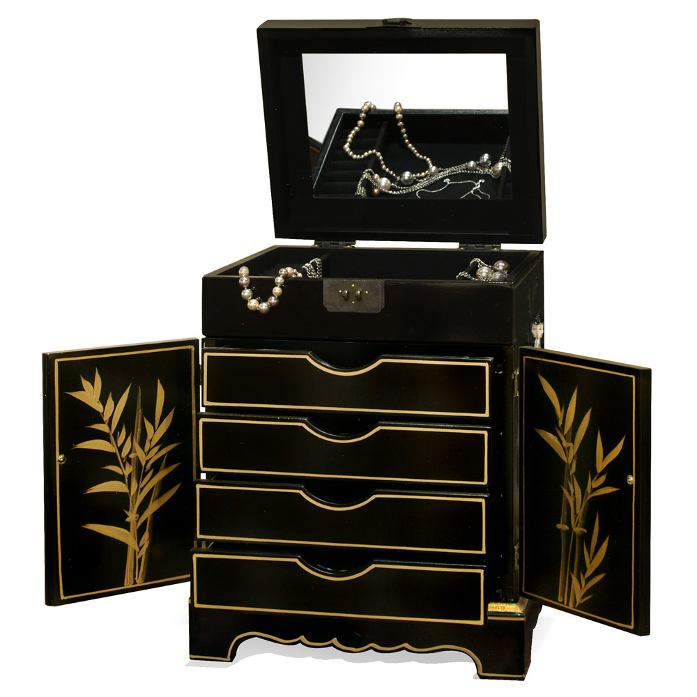 Black Lacquer Mother of Pearl Chinese Jewelry Chest