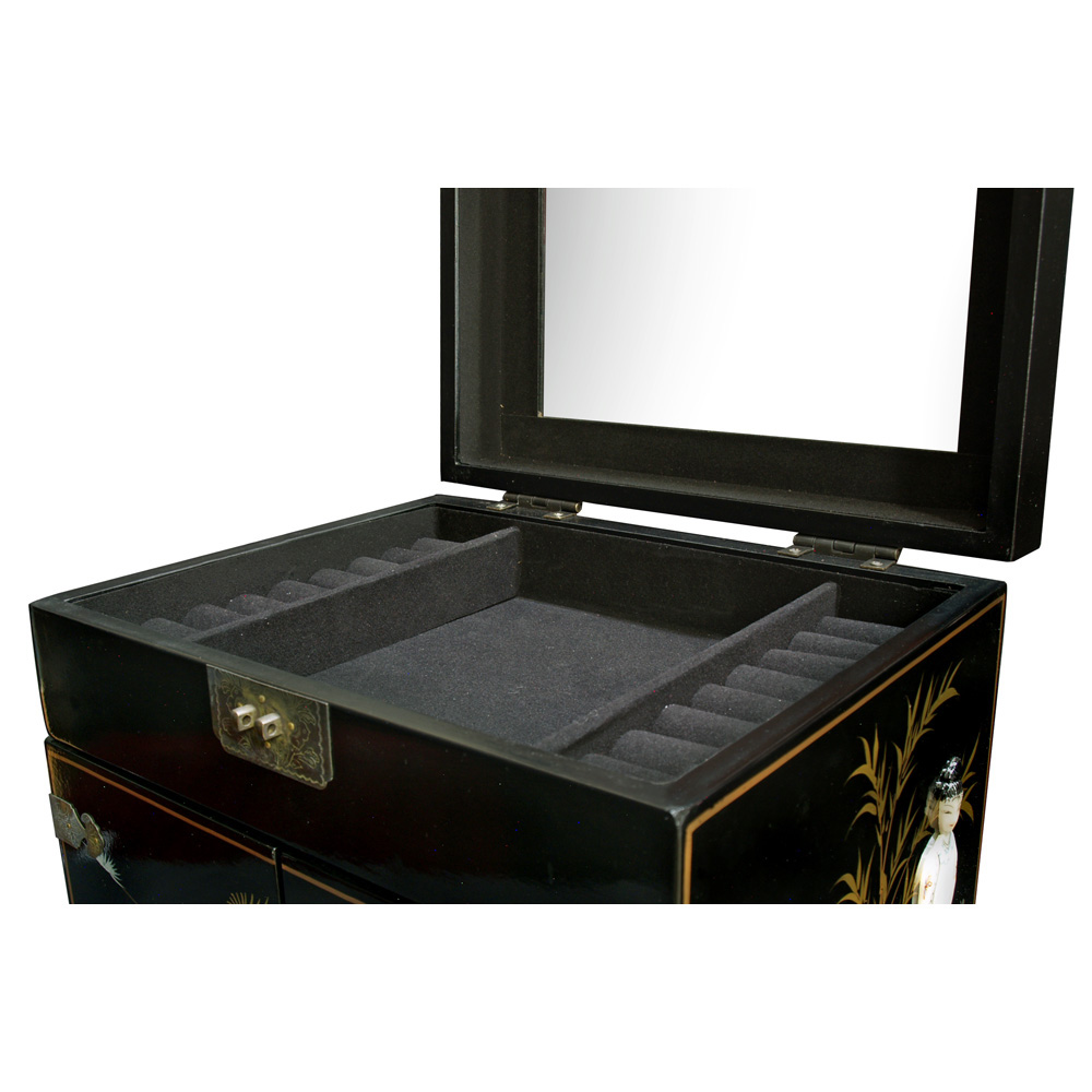 Black Lacquer Mother of Pearl Chinese Jewelry Chest