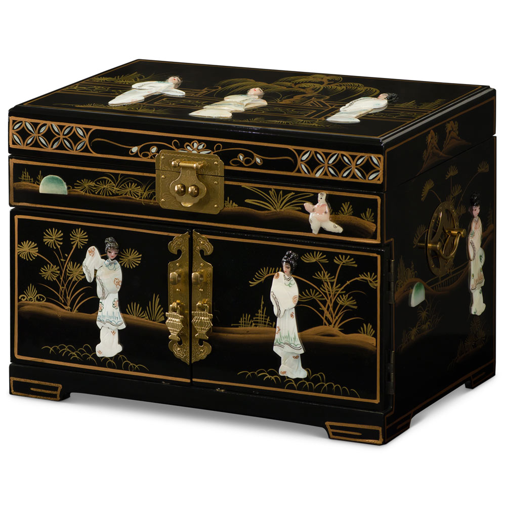 Black Lacquer Mother of Pearl Chinese Jewelry Box