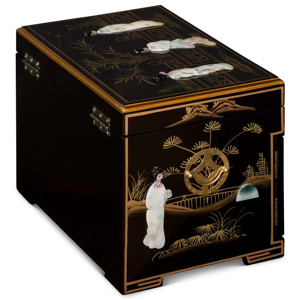 Black Lacquer Mother of Pearl Chinese Jewelry Box