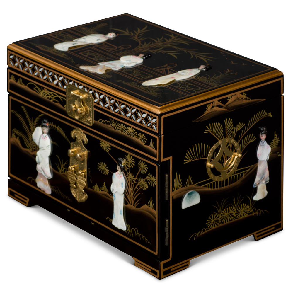 Black Lacquer Mother of Pearl Chinese Jewelry Box