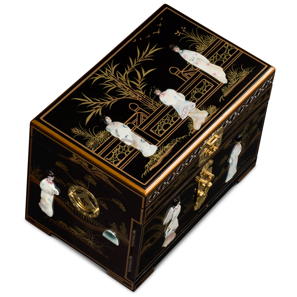 Black Lacquer Mother of Pearl Chinese Jewelry Box