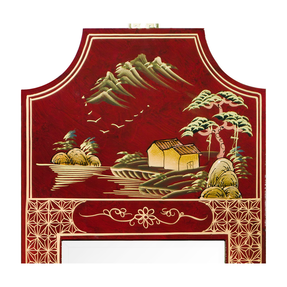 Chinoiserie Scenery Motif Panel Oriental Mirror