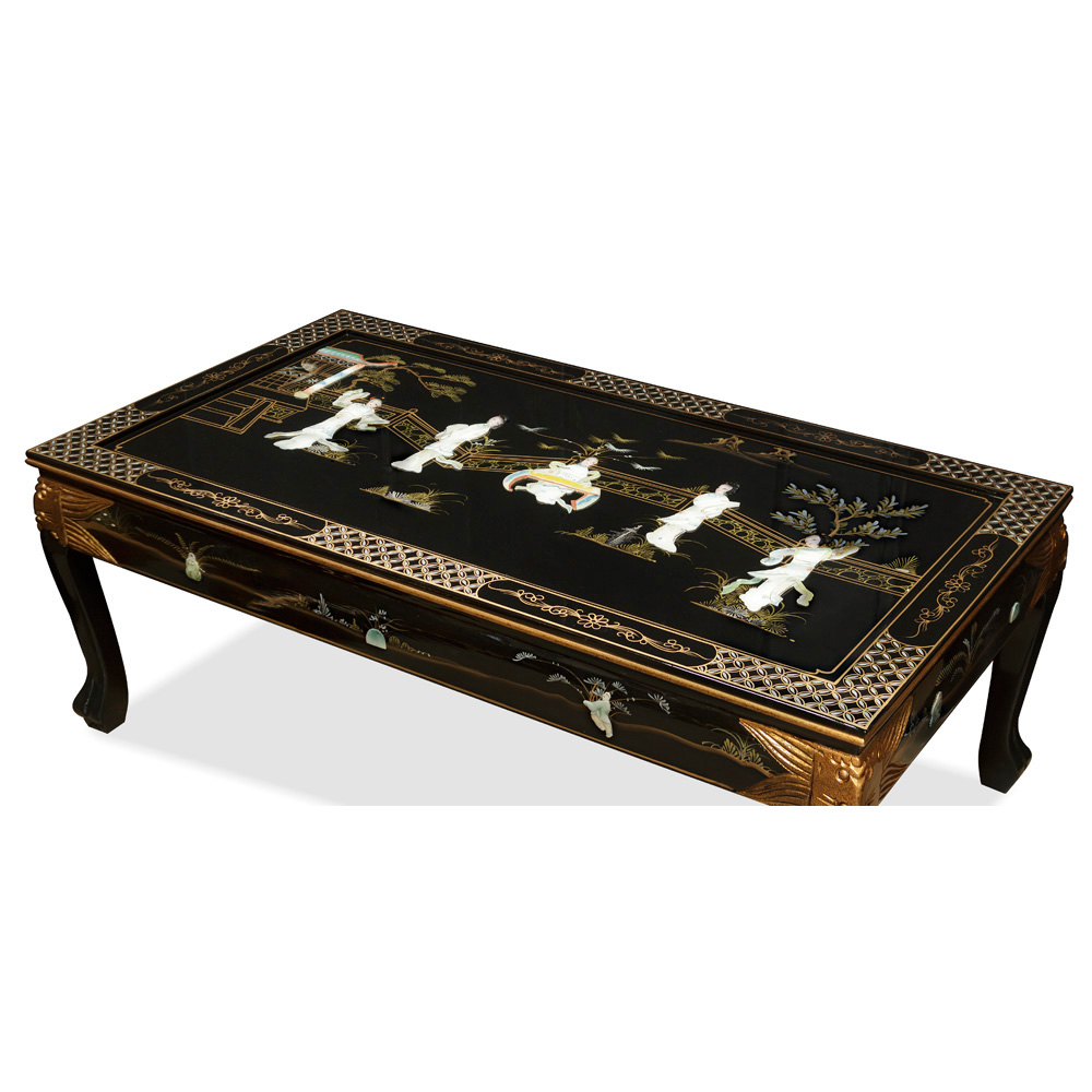 Black Lacquer Mother of Pearl Chinese Coffee Table