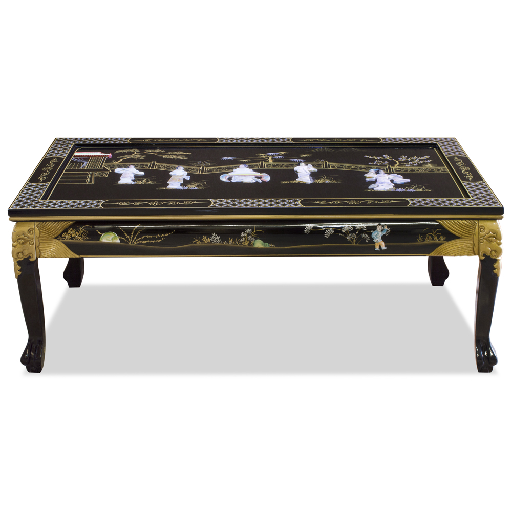 Black Lacquer Mother of Pearl Asian Coffee Table