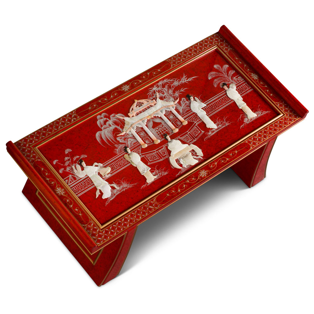 Red Lacquer Mother of Pearl Shinto Coffee Table