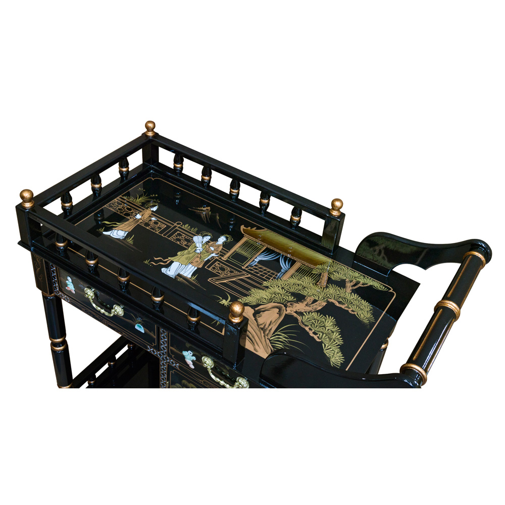 Black Lacquer Mother of Pearl Tea Cart