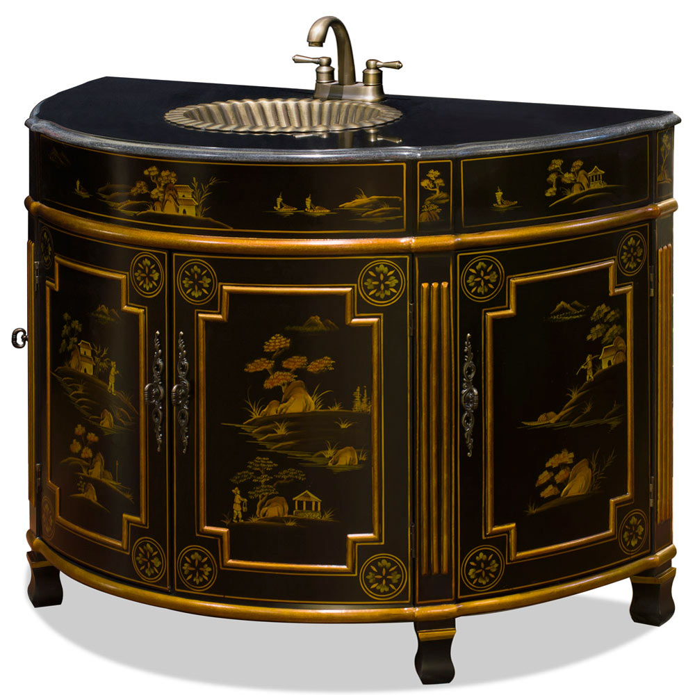Chinoiserie Scenery Victorian Vanity Cabinet