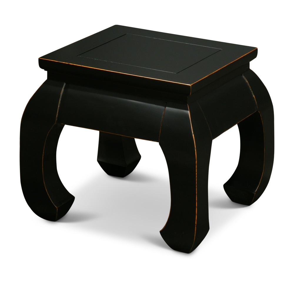 Distressed Black Elmwood Chow Leg Square Chinese Table