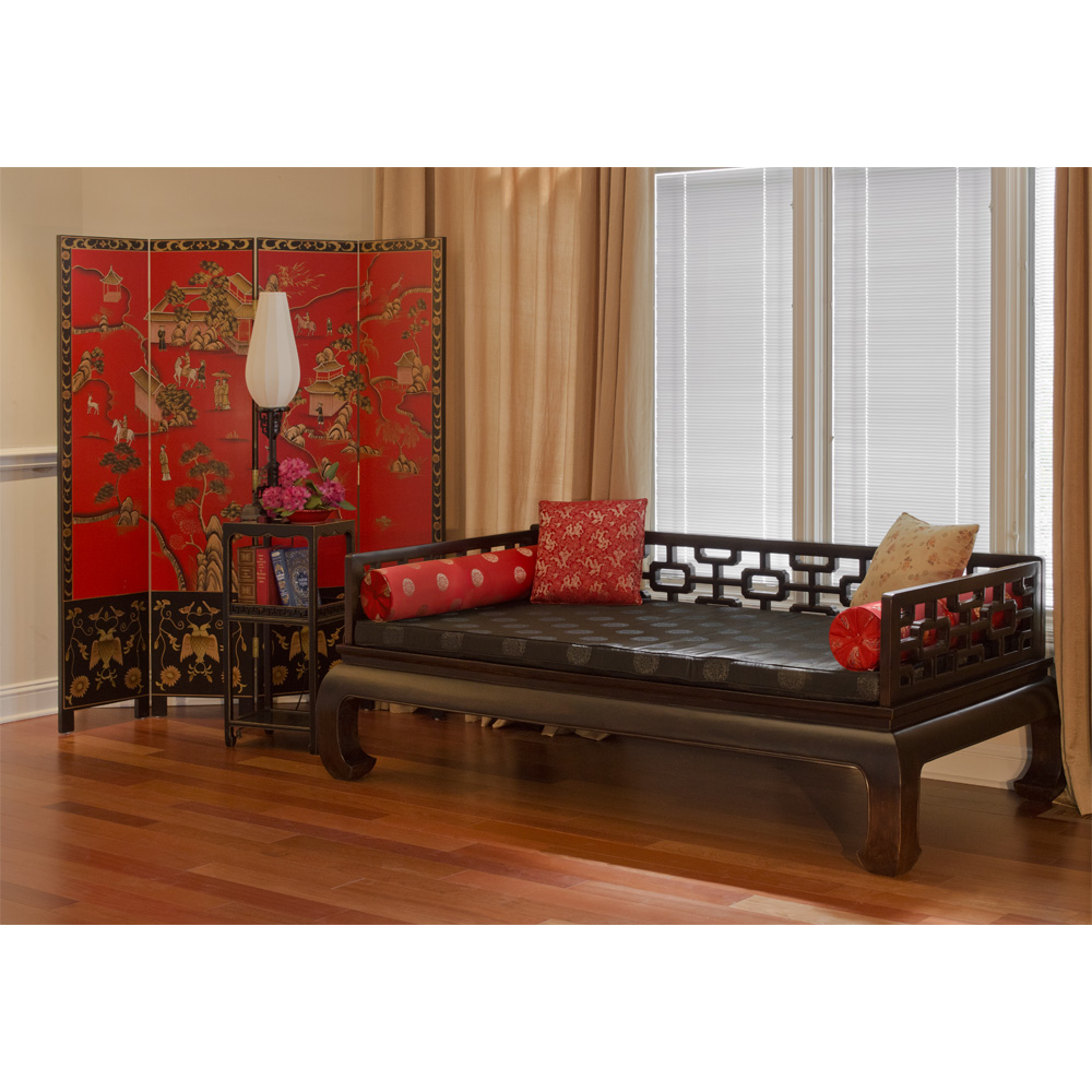 Distressed Black Elmwood Chinese Ming Day Bed
