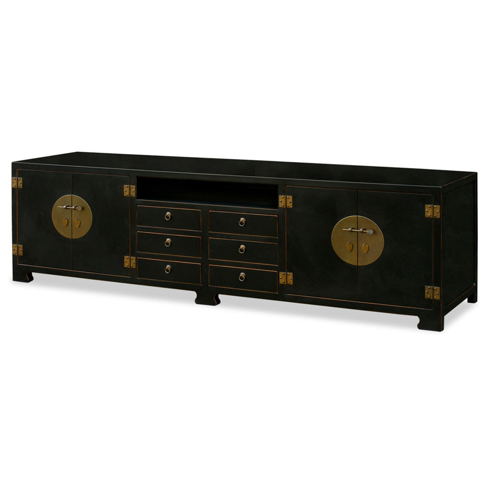 Distressed Black Elmwood Chinese Ming Media Cabinet - with FREE Inside Delivery