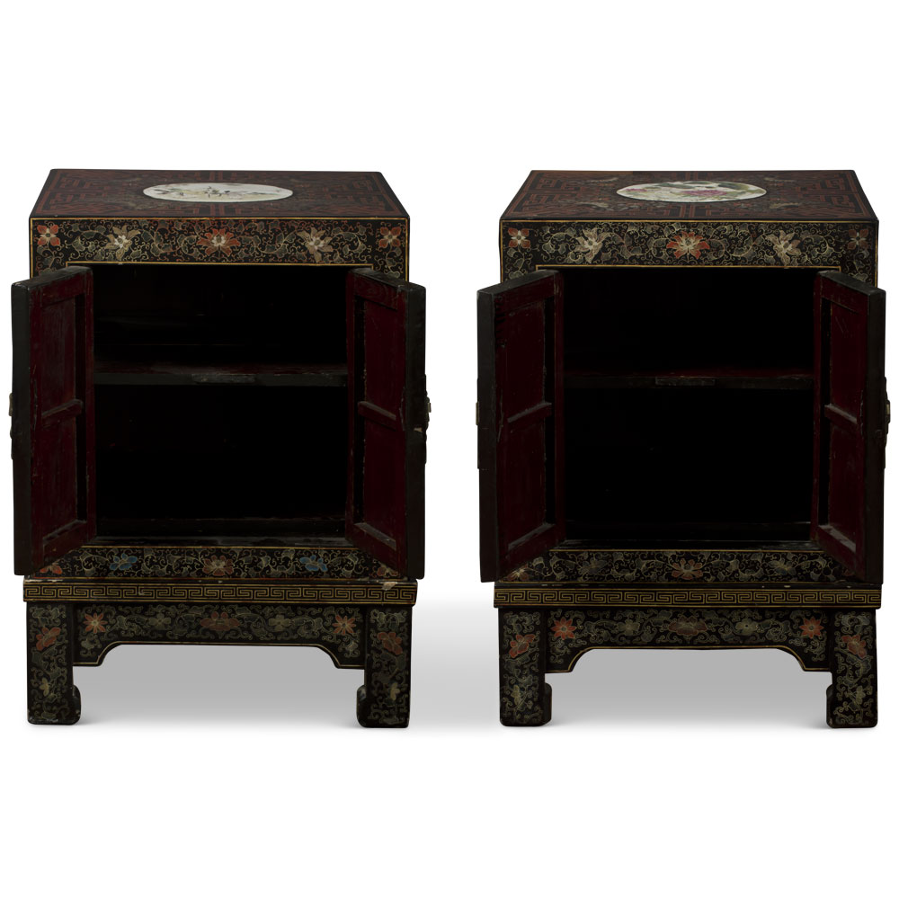 Pair Coromandel Antique Black Lacquer Cupboards