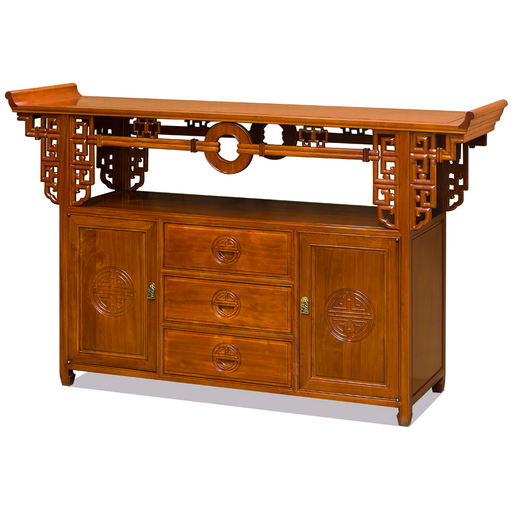 Natural Finish Rosewood Asian Altar Table Cabinet