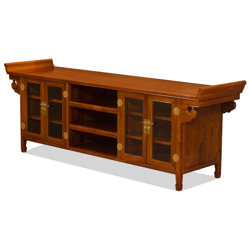 Natural Finish Rosewood Chinese Altar Media Cabinet