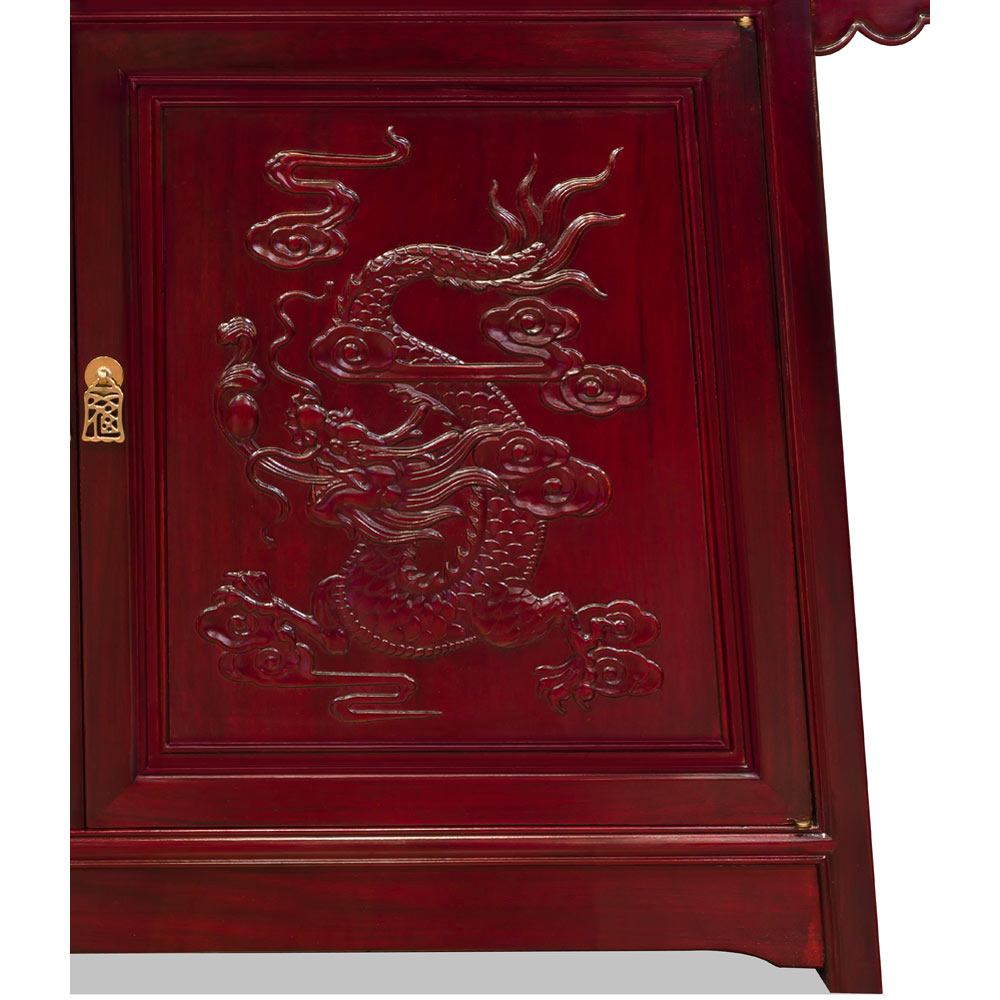 Dark Cherry Rosewood Prosperity Dragon Asian Altar Cabinet
