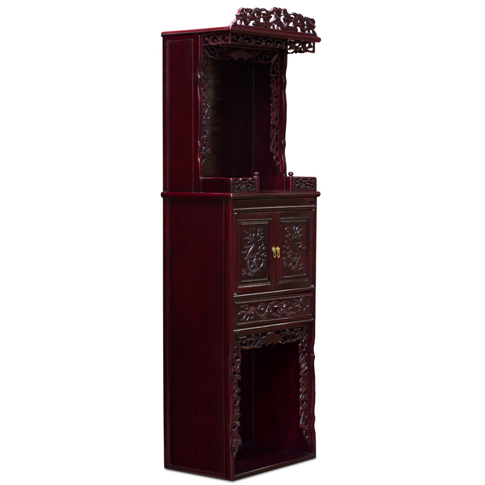 Dark Cherry Rosewood Dragon Motif 3-Level Chinese Altar Cabinet