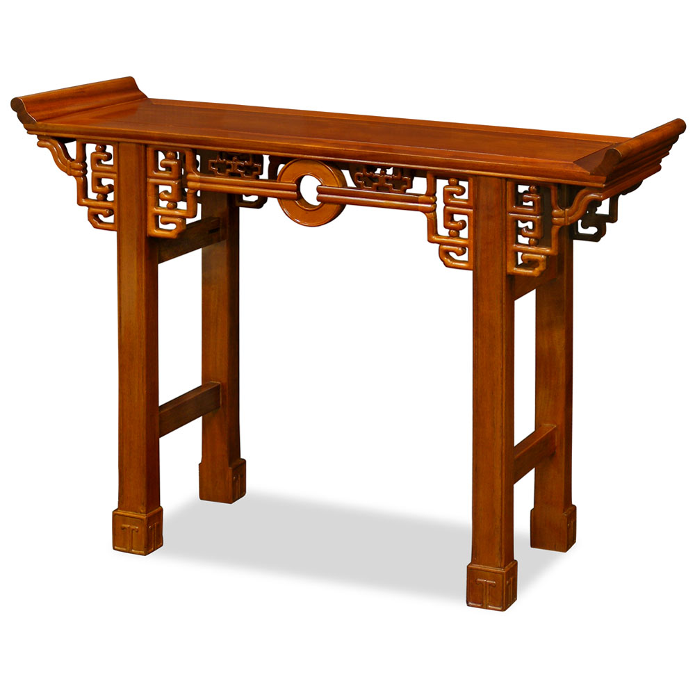 48 Inch Natural Finish Rosewood Coin Design Asian Altar Table