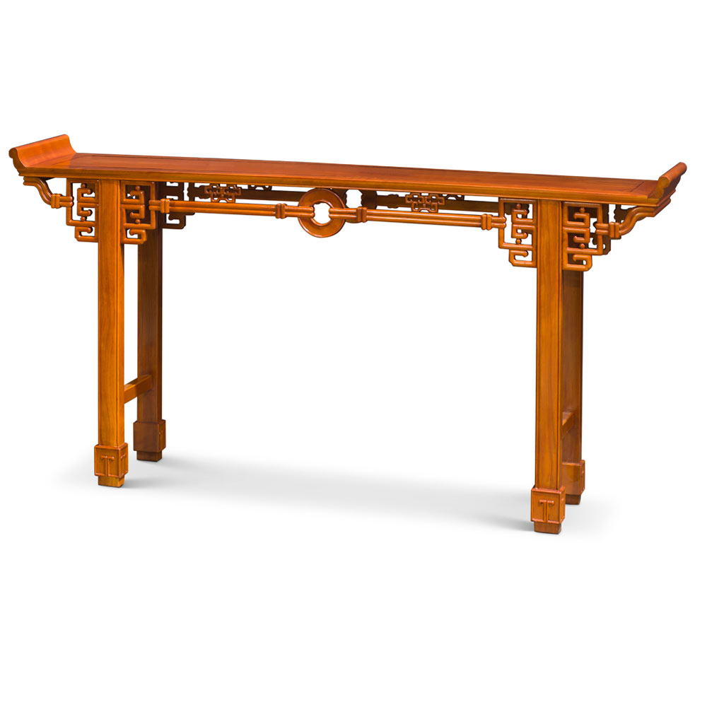 72 Inch Natural Finish Rosewood Coin Design Asian Altar Table