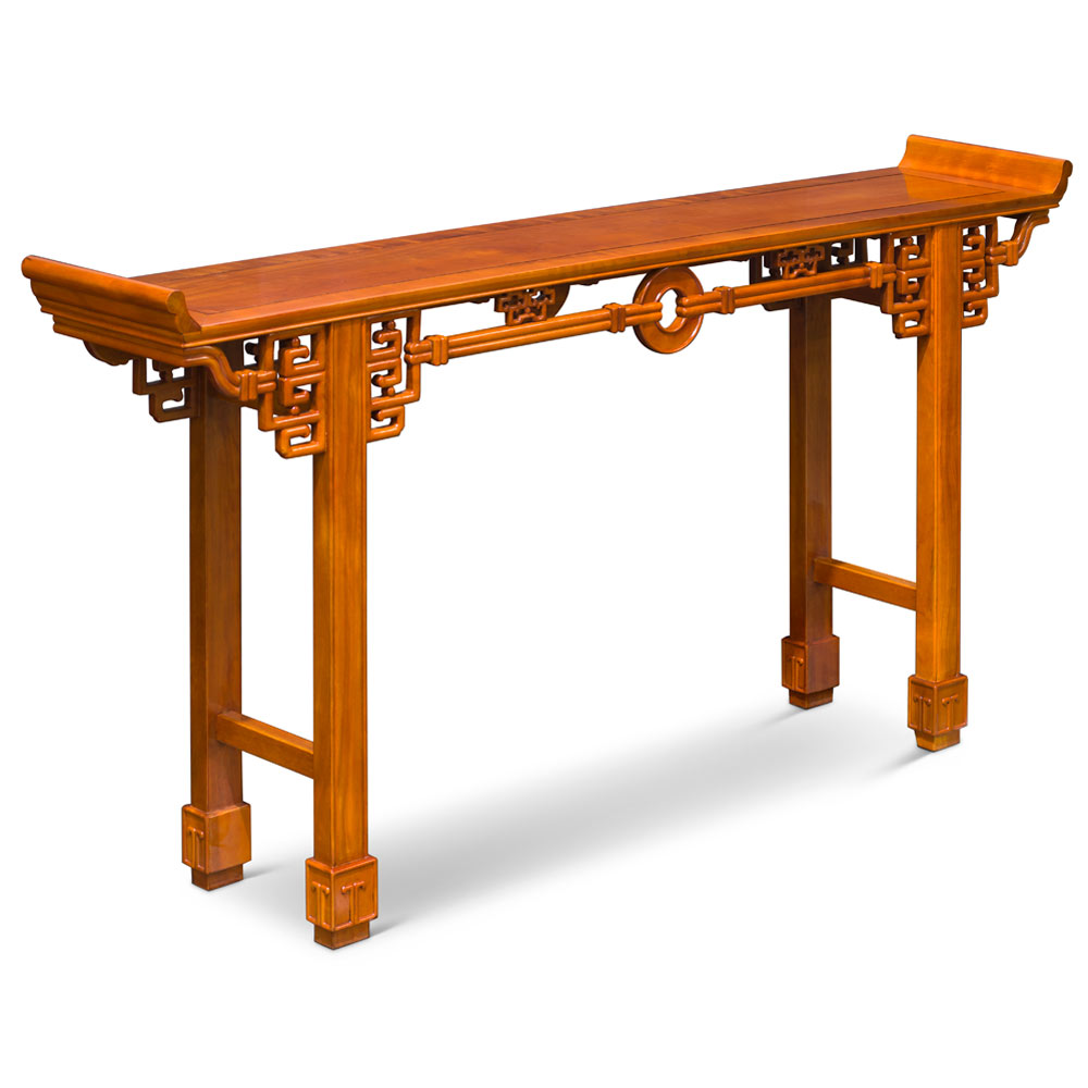 72 Inch Natural Finish Rosewood Coin Design Asian Altar Table