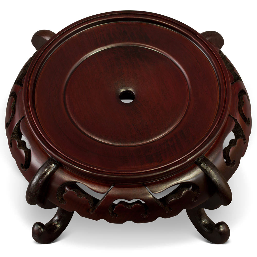 6.5 Inch Intricate Dark Brown Round Chinese Wooden Stand