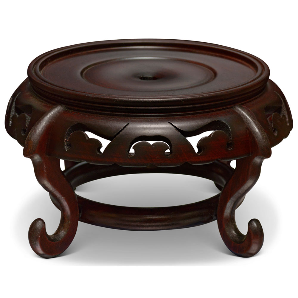 6.5 Inch Intricate Dark Brown Round Chinese Wooden Stand