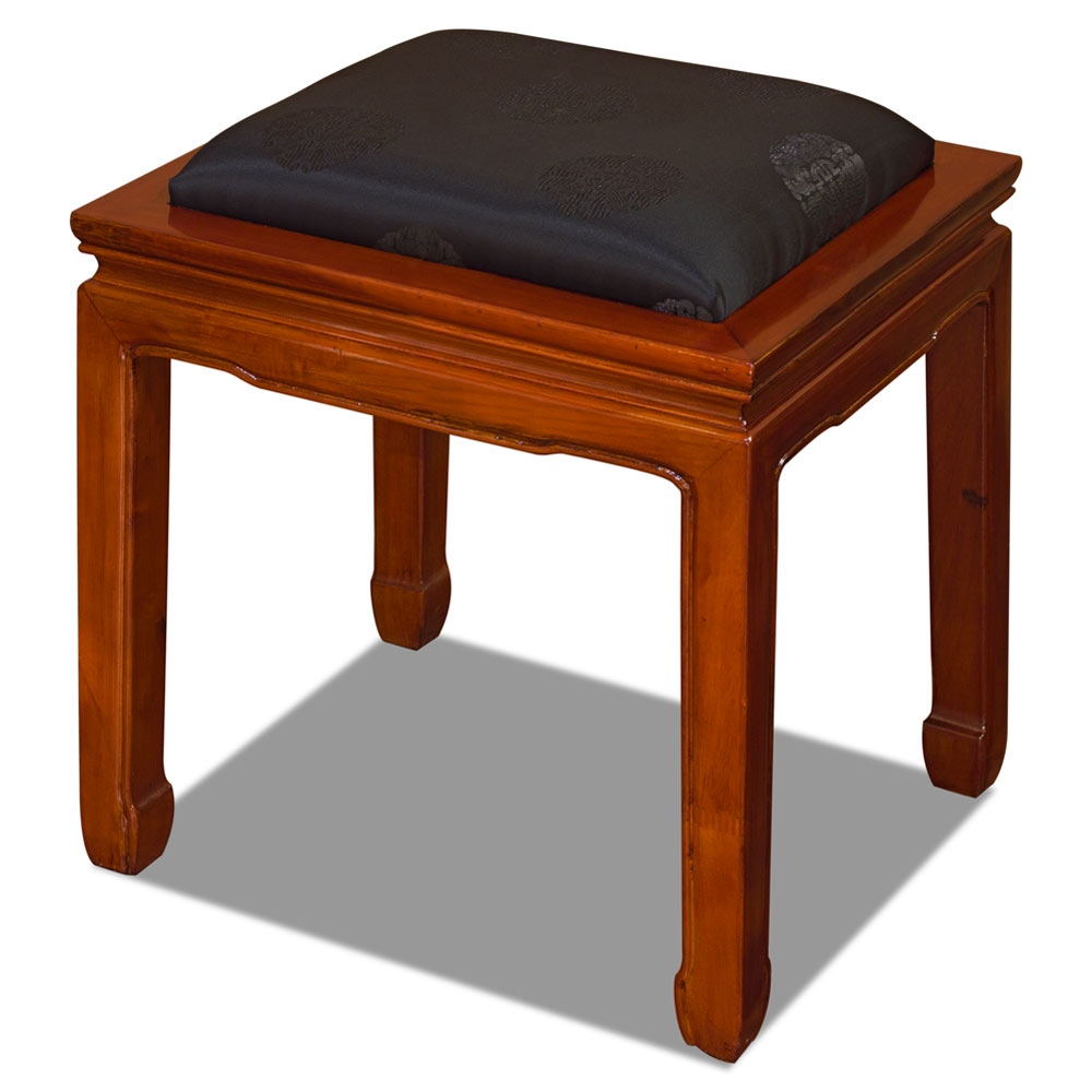 Natural Finish Rosewood Chinese Ming Stool with Black Silk Cushion