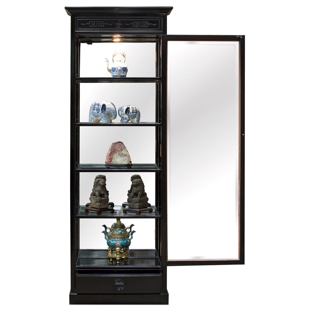 Black Rosewood Chinese Ming Design Curio Cabinet