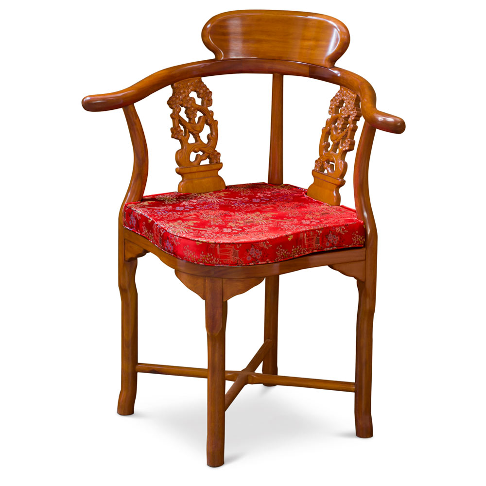 Natural Finish Rosewood Flower and Bird Oriental Corner Chair