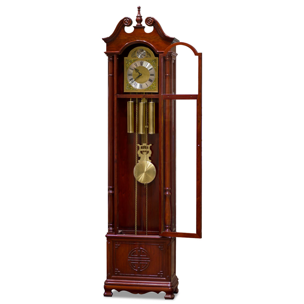 Cherry Rosewood Longevity Motif Oriental Grandfather Clock