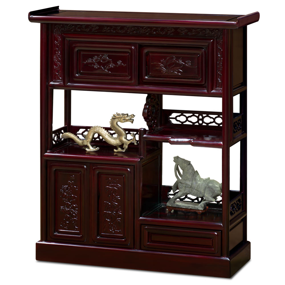 Dark Cherry Rosewood Altar Style Asian Bookcase